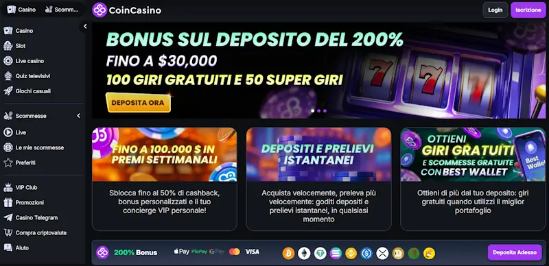 Coin Casino – cashback VIP fino al 25%