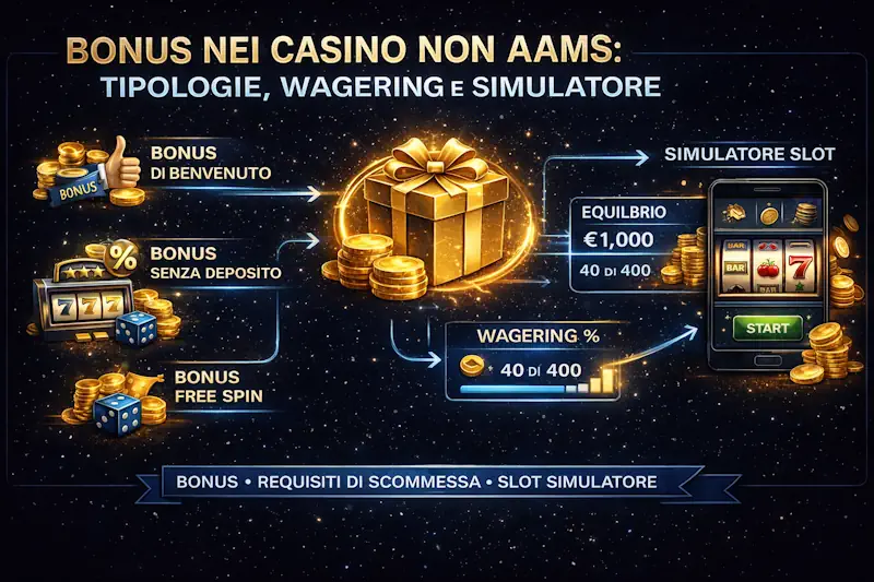 Bonus nei casino non AAMS: tipologie, wagering e simulatore